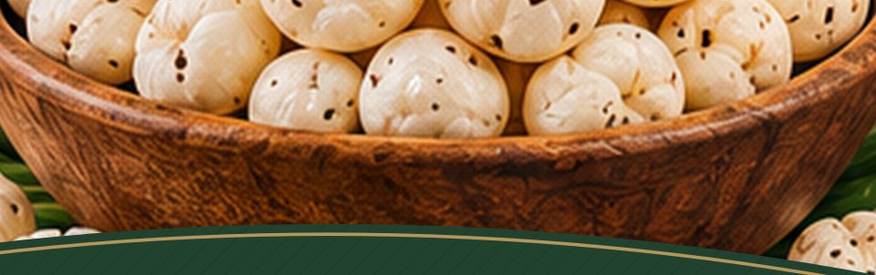 A wooden bowl of white makhana, from the Nutzaro pouch